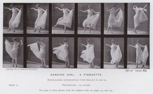 Hareket Halindeki İnsan Figürü: Dans eden kız, bir piruet (s/b fotoğraf) by Eadweard Muybridge
