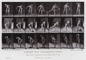 Hareket Halindeki İnsan Figürü: Uzun saplı kürekle işçi (s/b fotoğraf) by Eadweard Muybridge