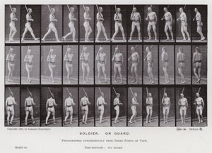 Hareket Halindeki İnsan Figürü: Asker, nöbetçi (s/b fotoğraf) by Eadweard Muybridge