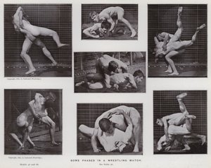 Hareket Halindeki İnsan Figürü: Bir güreş maçındaki bazı aşamalar (s/b fotoğraf) by Eadweard Muybridge