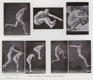 Hareket Halindeki İnsan Figürü: Koşmanın ve zıplamanın bazı aşamaları (s/b fotoğraf) by Eadweard Muybridge