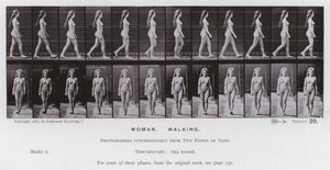 Hareket Halindeki İnsan Figürü: Kadın, Yürüyüş (s/b fotoğraf) by Eadweard Muybridge