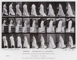 Hareket Halindeki İnsan Figürü: Merdivenden çıkan kadın (s/b fotoğraf) by Eadweard Muybridge