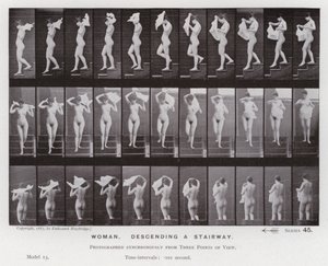 Hareket Halindeki İnsan Figürü: Merdivenden inen kadın (s/b fotoğraf) by Eadweard Muybridge