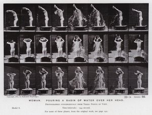 Hareket Halindeki İnsan Figürü: Başına bir leğen su geçiren kadın (s/b fotoğraf) by Eadweard Muybridge