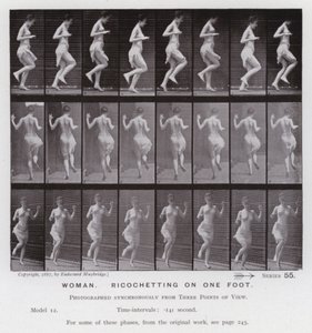 Hareket Halindeki İnsan Figürü: Tek ayağı üzerinde seken kadın (s/b fotoğraf) by Eadweard Muybridge