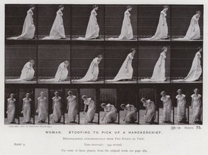 Hareket Halindeki İnsan Figürü: Mendil almak için eğilen kadın (s/b fotoğraf) by Eadweard Muybridge