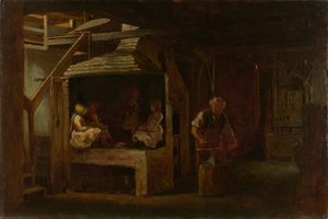 Demirci Dükkanı (preslenmiş ahşap elyaf levha üzerinde yağ) by Eastman Johnson