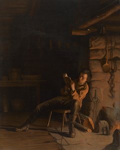 The Boyhood of Lincoln. (An Evening in the Log Hut.), 1868 (chromolithograph on paper on board)