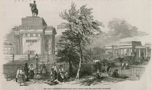 Büyük Wellington heykeli ve Arch, Piccadilly'deki Green Park'tan göründüğü şekliyle by Ebenezer Landells
