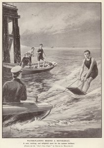 Bir motorlu teknenin arkasında su kayağı (lito) by Edgar Alfred (after) Holloway