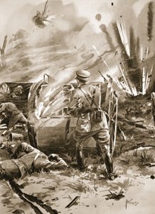 Binbaşı Warren, büyük bir kişisel risk altında yanan bir mühimmat vagonundan kartuşları çıkarıyor by Edgar Alfred Holloway