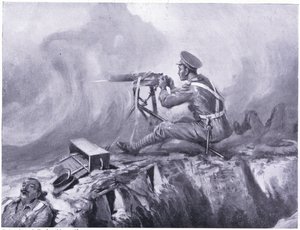 Gaz zehirlenmesinden ölen Er Lynn, bir makineli tüfek kullanıyor ve bir Alman saldırısını savuşturuyor. Ypres Nisan 1915