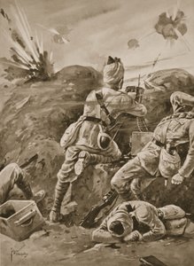 Silah müfrezesinin geri kalanı öldürüldükten sonra Sepoy Khudadad bir makineli tüfekle çalışıyor by Edgar Alfred Holloway
