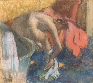 Banyodan sonra, kadın bacağını kurutuyor. by Edgar Degas