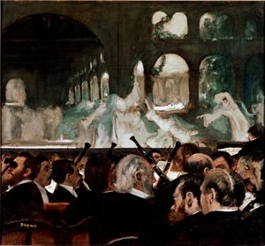 Robert le Diable balesinde “” de Meyerbeer”” Balesi Jakob (Giacomo) Liebmann Meyerbeer (1791-1864) ve Eugene Scribe tarafından bestelendi. Ön sıra seyircileri. Edgar Degas