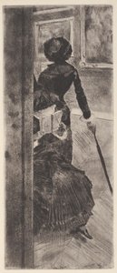 Louvre'da: Resim (Mary Cassatt) (gravür ve aquatint) by Edgar Degas