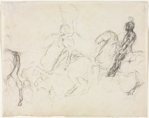 At Sırtında Zırhlı Figürlerle Savaş Sahnesi (rekto) by Edgar Degas