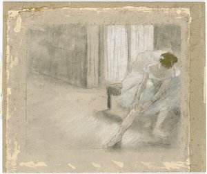 Dansçı Oturmuş, Çoraplarını Yeniden Ayarlıyor, Danseuse tirant oğlu maillot by Edgar Degas