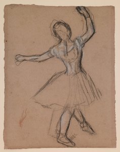 Sahnede ve Hareket Halinde Dansçı, c.1880-85 (beyaz, siyah ve kırmızı fabrikasyon tebeşir) by Edgar Degas