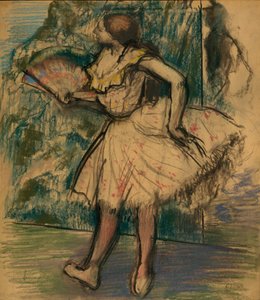 Vantilatörlü Dansçı, c.1890-95 (devetüyü renkli dokuma aydınger kağıdı üzerine pastel ve karakalem) by Edgar Degas