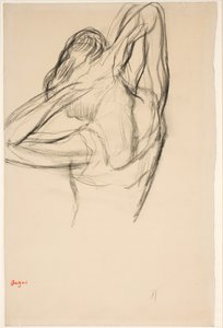 Saçını koyarak dansçı; yarım figür profilde solda, yarım figür arkadan by Edgar Degas