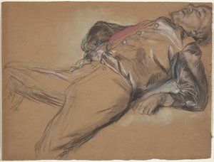 Engelli Koşu Sahnesi için Düşmüş Jokey çalışması: Düşmüş Jokey, c. 1866. by Edgar Degas