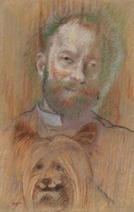 Ludovic Lepic Köpeğini Tutarken, 1889 by Edgar Degas