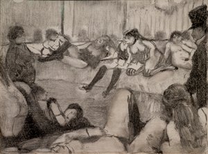 Salon. 1879. Monotype siyah mürekkebe, pastel tonlara sahiptir. by Edgar Degas