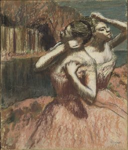 İki Dansçı (karton üzerine yapıştırılmış kağıt üzerine pastel) by Edgar Degas