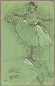 İki Dansçı Çalışması, c.1873 (yeşil kağıt üzerine siyah beyaz tebeşir) by Edgar Degas