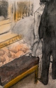 İki erkek ve iki dansçı (detay). 1876-1877 civarında. Monotip üzerine pastel. by Edgar Degas
