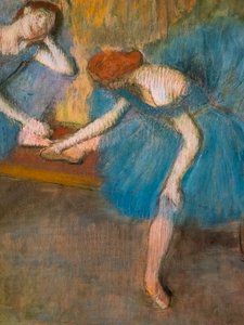 İki dinlenme dansçısı ("Mavi dansçılar" olarak da bilinir) (detay). 1898 civarında. İnce velin kağıdına pastel. by Edgar Degas