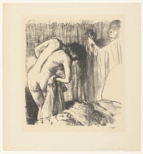 Kadın banyodan sonra kurur ve kadından elbise alır La Sortie du bain by Edgar Degas