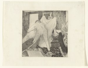 Kadın banyodan çıkar ve kadından havlu alır. La Sortie du Bain by Edgar Degas