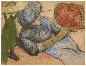 Elinde şapka tutan kadın, 1885 dolayları by Edgar Degas