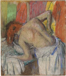 Sırtını yıkayan kadın, 1895 dolayları (gemiye serilen birleştirilmiş kağıt üzerine pastel) by Edgar Degas