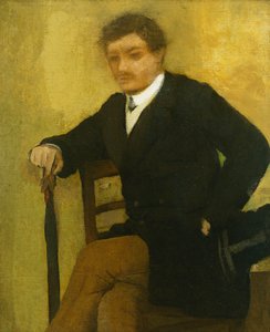 Ceket ve şemsiye ile oturan genç adam; Ceketli ve Şemsiyeli Oturan Genç Adam, 1864-1868 dolayları by Edgar Degas