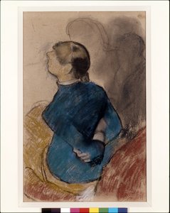 Mavili Genç Kadın (devetüyü kağıt üzerine karakalem üzerine pastel) by Edgar Degas