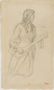Mandolin Çalan Genç Kadın, Mlle'nin Portresi İçin Çalışma. "La Source" Balesinde Fiocre by Edgar Degas