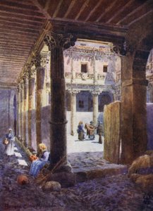 Kuzey İspanya: Burgos, Casa de Miranda Avlusu (renkli taş) by Edgar T. A. Wigram