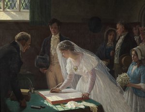 Sicilin İmzalanması (tuval üzerine yağlı boya) by Edmund Blair Leighton