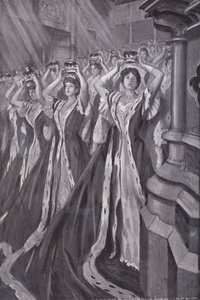 Peeresses, King Edward VII, Westminster Abbey, Londra'nın eşi Kraliçe Alexandra'nın taç giyme töreninde taçlarını takıyor by Edmund Joseph (after) Sullivan