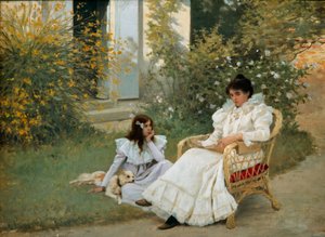 Bir Breton Bahçesinde Anne ve Kızı Tablosu Edouard Debat Ponsan (1847-1913) 1898 Gezileri, Güzel Sanatlar Müzesi