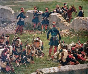 Rezonville Gravelotte savaşının akşamı. İmparatorluk Muhafızlarının El Bombası dinleniyor, 16 Agustos by Jean Baptiste Edouard Detaille