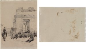 Dinlenen Askerler (rekto) Kolları Kalkmış Bir Adamın Krokisi ve Bir Miğfer Kroki (verso)