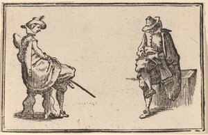 İki Oturan Figür by Edouard Eckman after Jacques Callot