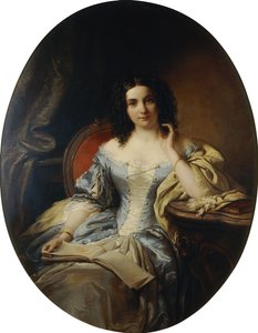 Mavi Beyaz Elbiseli Oturan Bir Kadının Portresi; Mavi Beyaz Elbiseli Oturan Bir Kadının Portresi, 1853 by Edouard Ender