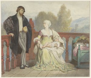 Francesca di Rimini ve Paolo di Polenta bir balkonda kibarca bir araya geldi by Edouard Hamman