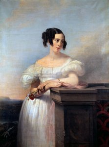 Karanfilli Bir Kız Portresi Tablosu Edouard Louis Dubufe (1820-1883) 19. yüzyıl Rouen, Musee des Beaux Arts